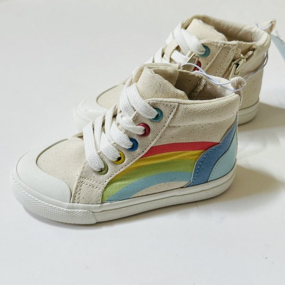 NEW 🌈 ☀️ Cat & Jack Sz 8 Sun Rainbow Tan Sneakers - Picture 3 of 5